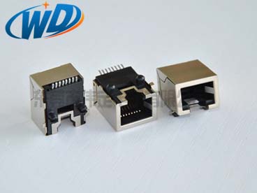 廣東網口廠家 90度側插型 RJ45 SMT帶屏蔽殼帶定位柱 高11.75mm