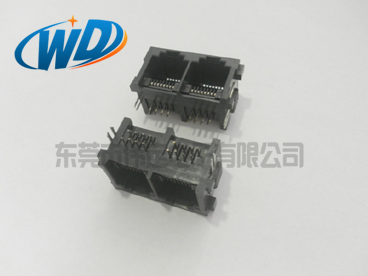 90度側插 1X2立式 雙口RJ45帶魚叉定位RJ45網(wǎng)絡接口